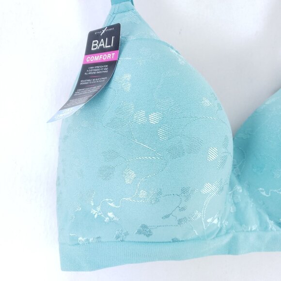 Bali Comfort Revolution Wirefree Bra 3XL Aqua With Floral Design Adjustable - Picture 5 of 6